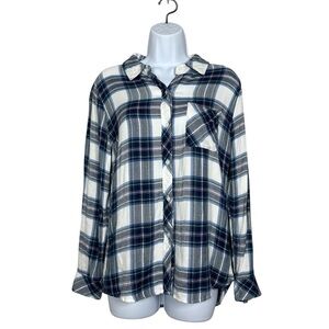 Rails Hunter Womens Plaid Rayon Shirt Soft Blue White Size Small Button Down Top